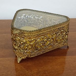 Vintage ormolu casket jewelry trinket box Hollywood regency